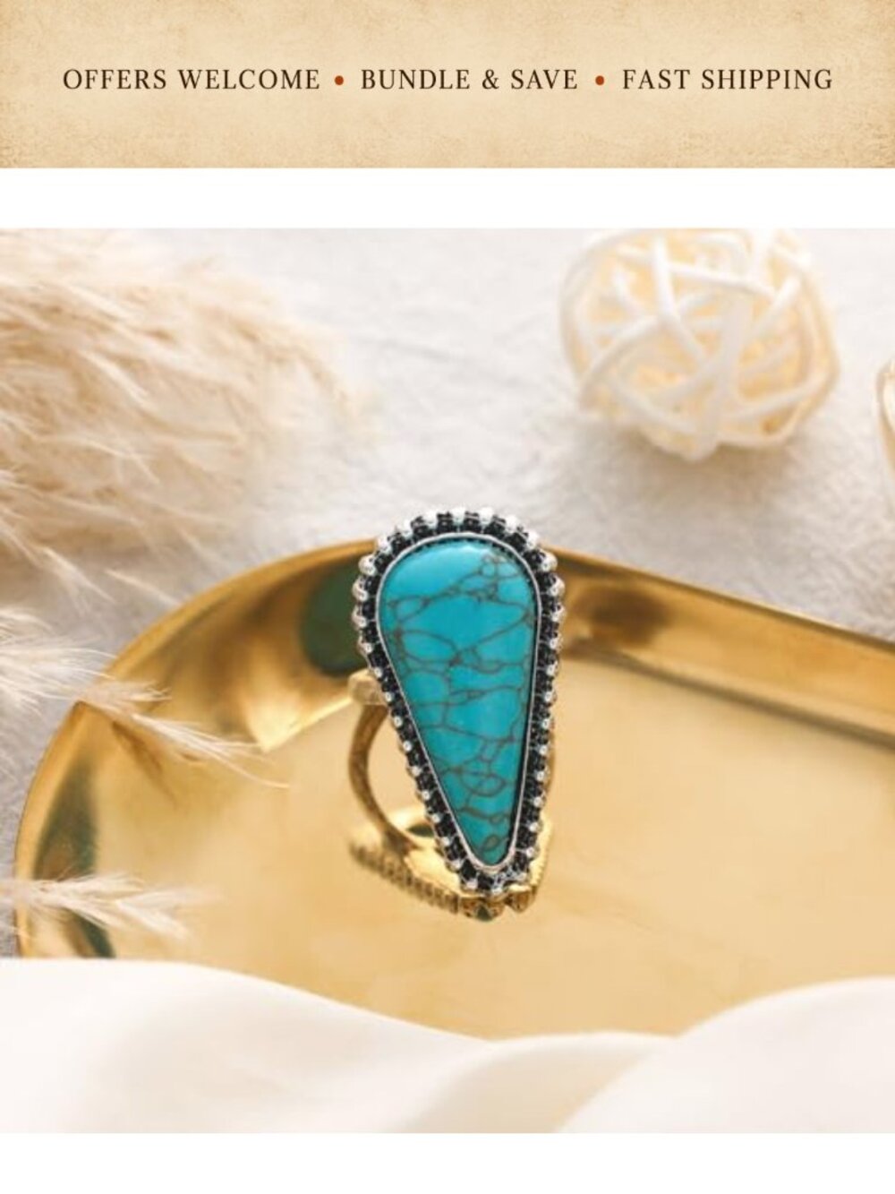 Boho Turquoise Stackable Open Midi Rings Adjustable Alloy - Picture 3 of 5
